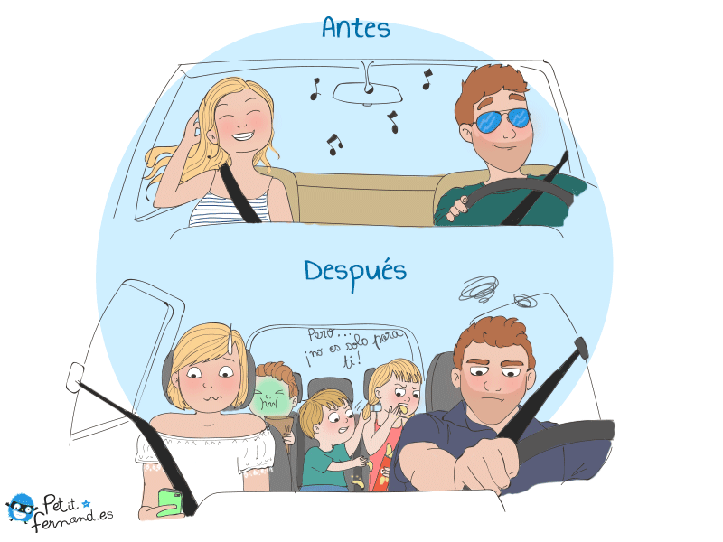 Viñeta humor los viajes en coche