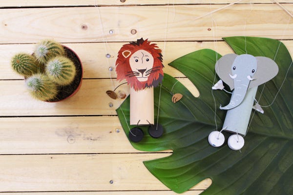 DIY marionetas elefante y león