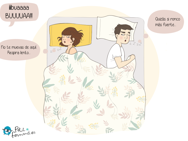 ¡Cuando bebé llora durante la noche y pretendes dormir esperando que tu pareja se levante!