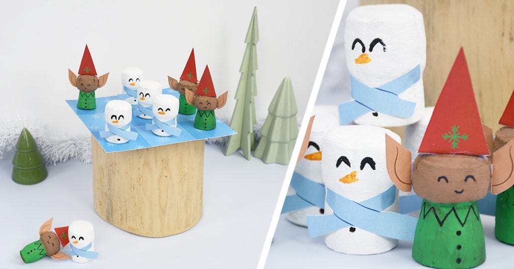 ¡Realiza fácilmente un tres en raya especial de invierno, con muñecos de nieve y duendes para pasar todas las tardes de invierno entretenidos!